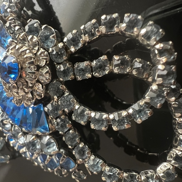 Vintage Rare Early Sherman Brooch Earrings Dome Signed Blue Rhinestones - Picture 4 of 17